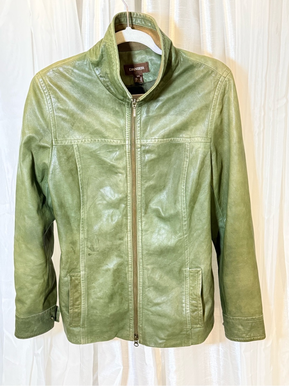 Danier Olive Green Leather Zip Jacket
